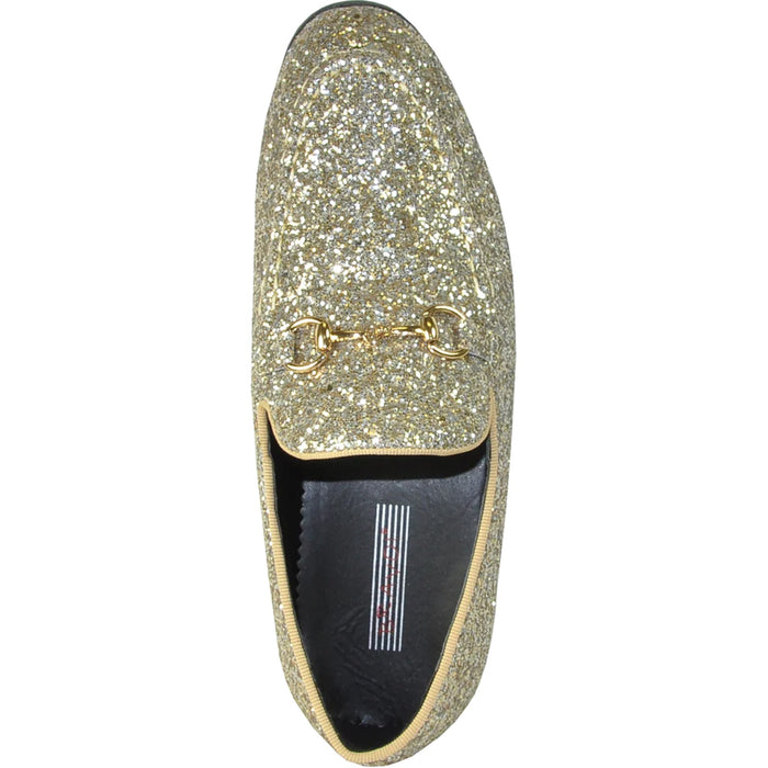 "Gold Sequin Prom 2026 Tuxedo Loafers - Modern Men's Glitter Footwear"