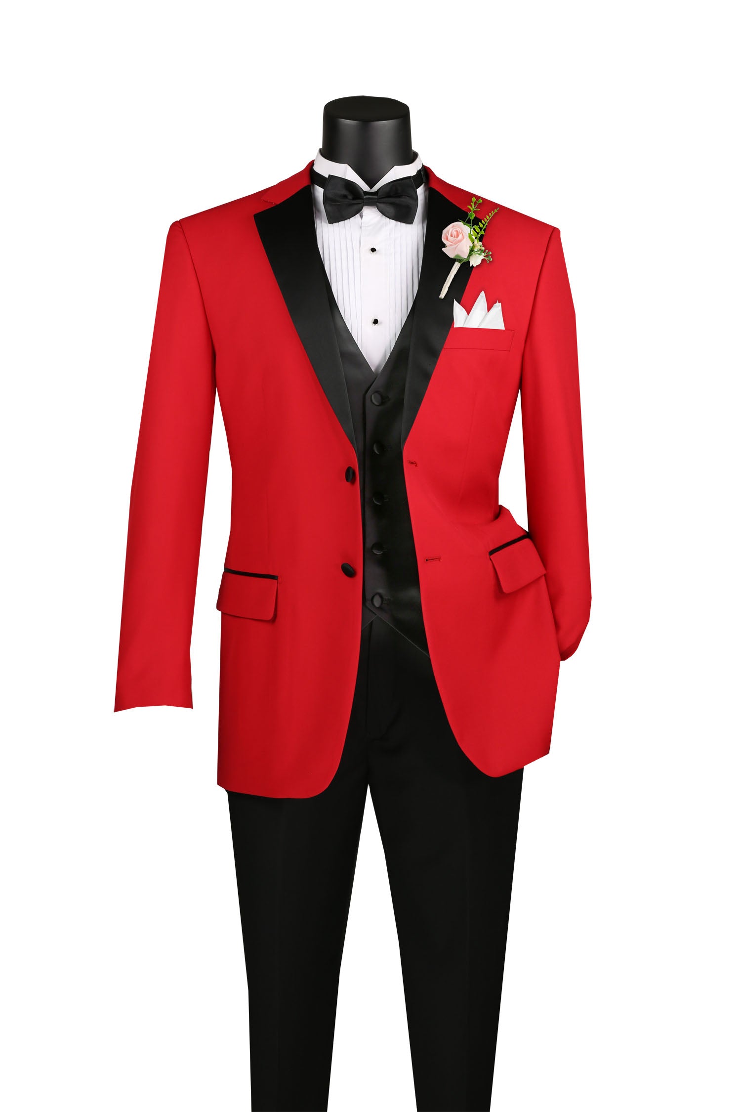 Santorini Collection - Regular Fit Red Tuxedo 4 Piece with Vest Bow Tie Adjustable Waistband - Red