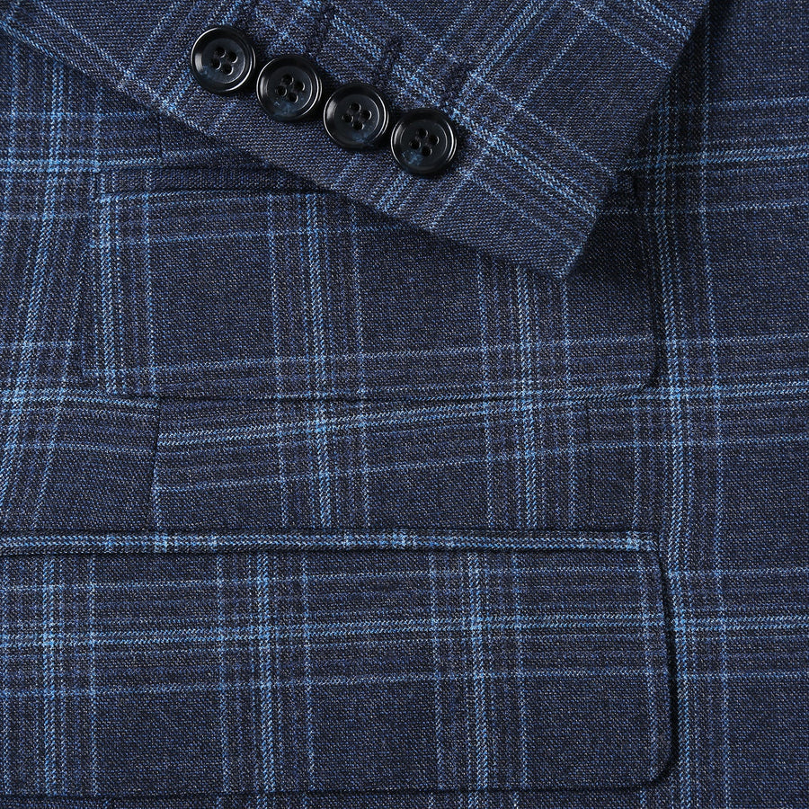 "Men's Slim Fit Two Button Summer Suit - Navy Windowpane Plaid" blue - 34 Short
