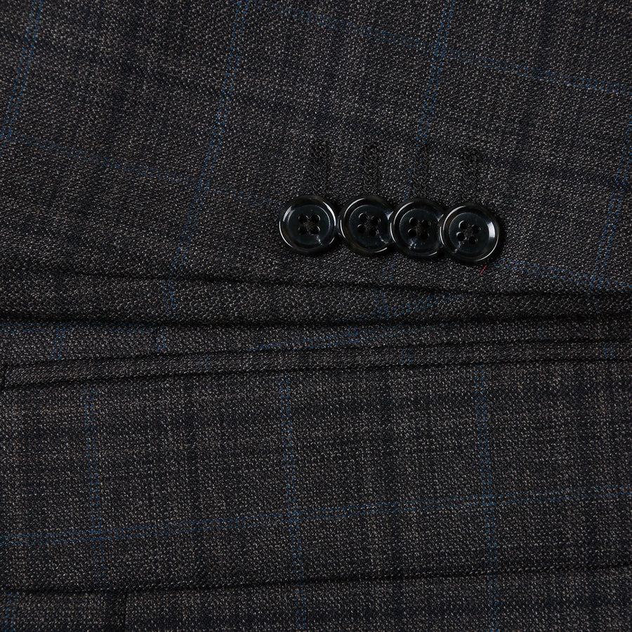 "Classic Fit Wool Sport Coat - Men's Two Button Blazer, Dark Brown Windowpane Plaid"
