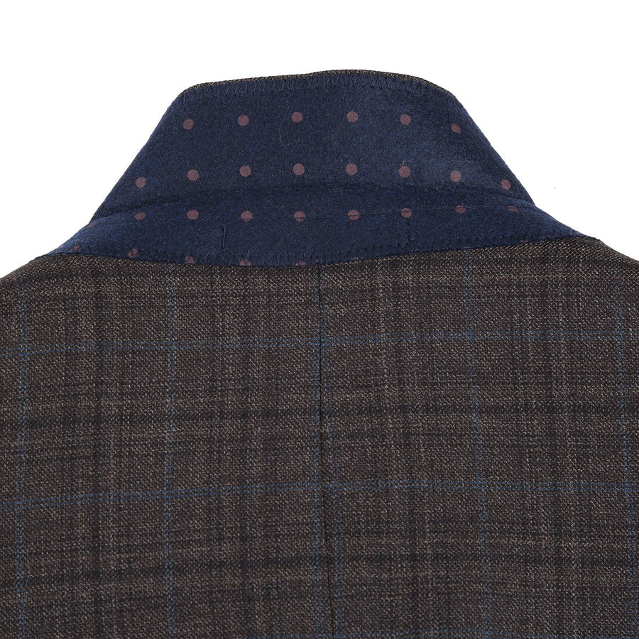 "Classic Fit Wool Sport Coat - Men's Two Button Blazer, Dark Brown Windowpane Plaid"