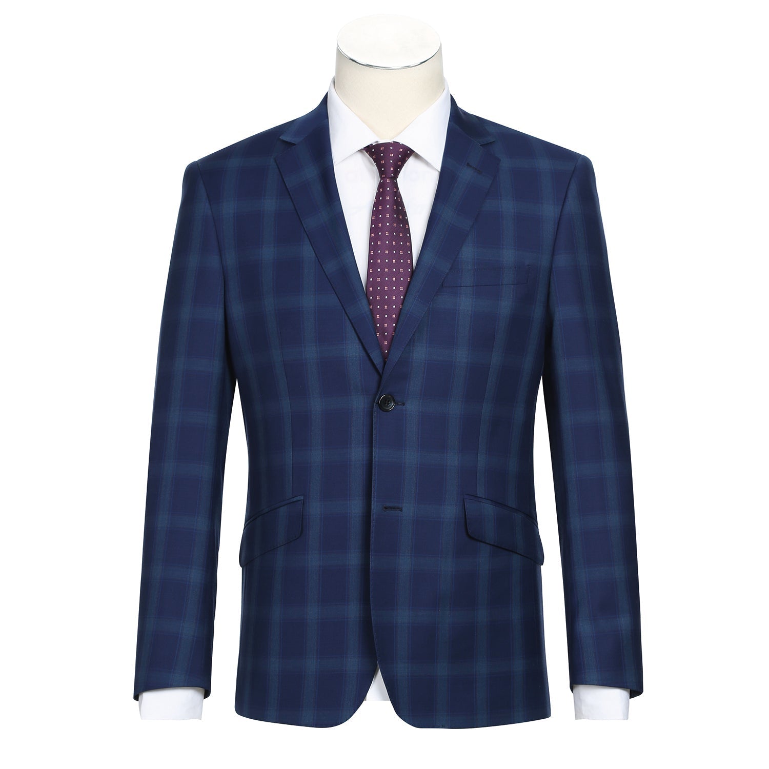 562-5 Men's Classic Fit Wool Checked Suits - 38Lx32W