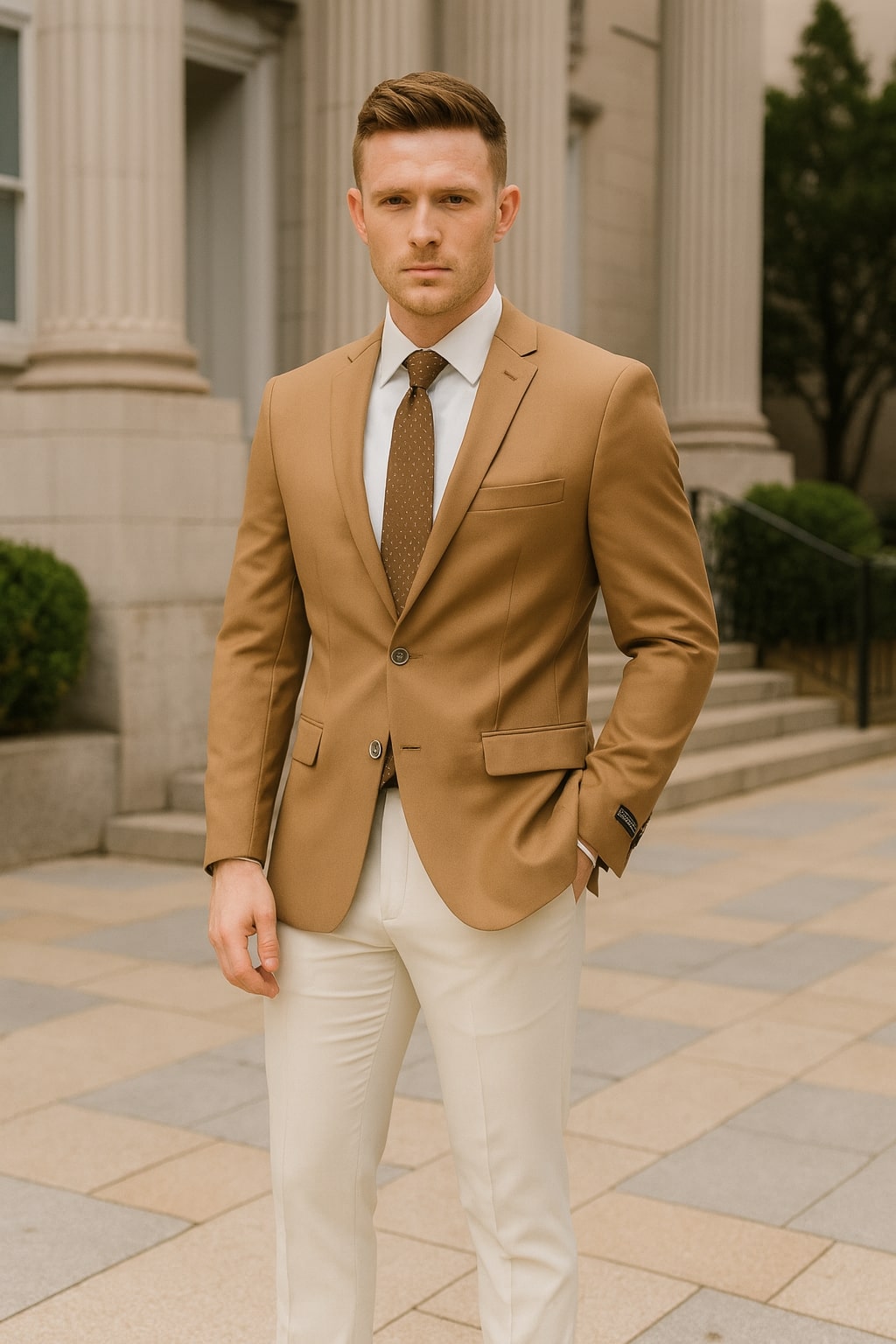 Mens Camel Brown Rustish Two-Button Classic Fit Sport Coat – Modern Blazer for Business and Special Occasions - 36 Short