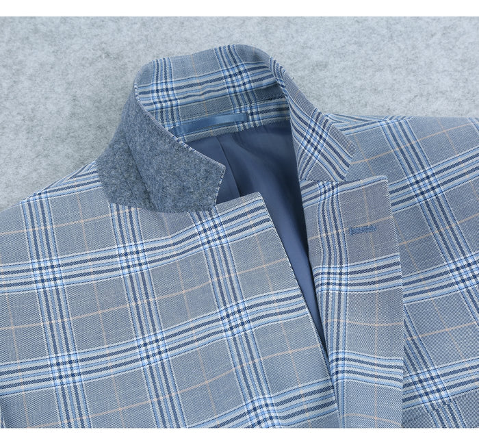 293-3 Men's 2-Piece Slim Fit Notch Lapel Stretch Windowpane Suit