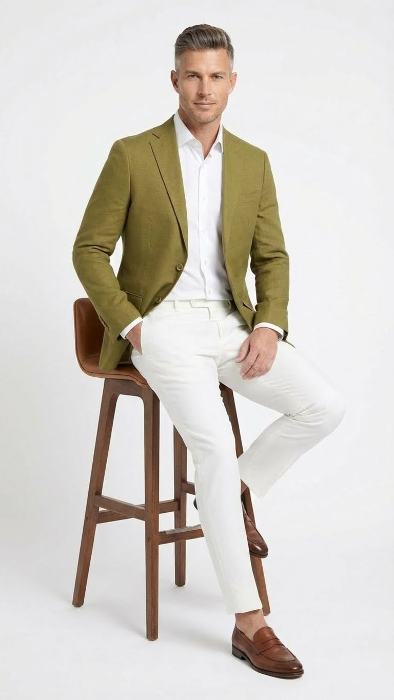 Menâ€™s Olive Green Blazer Sport Coat â€“ Linen Fabric Summer in pistachio sage green - 36 Short