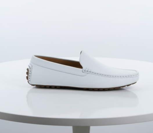 Mens Mundo White Leather Loafers Classic Slip-On Dress Shoes for Casual and Formal Wear