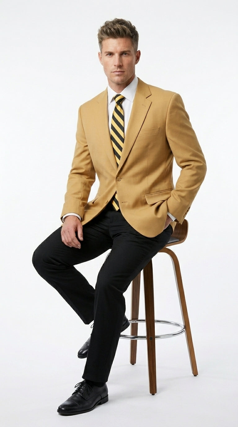 Men’s Camel Blazer, Classic Two Button Business Casual Wedding Summer Sport Coat Jacket in Khaki Bronze Color Modern Fit - 36 Short