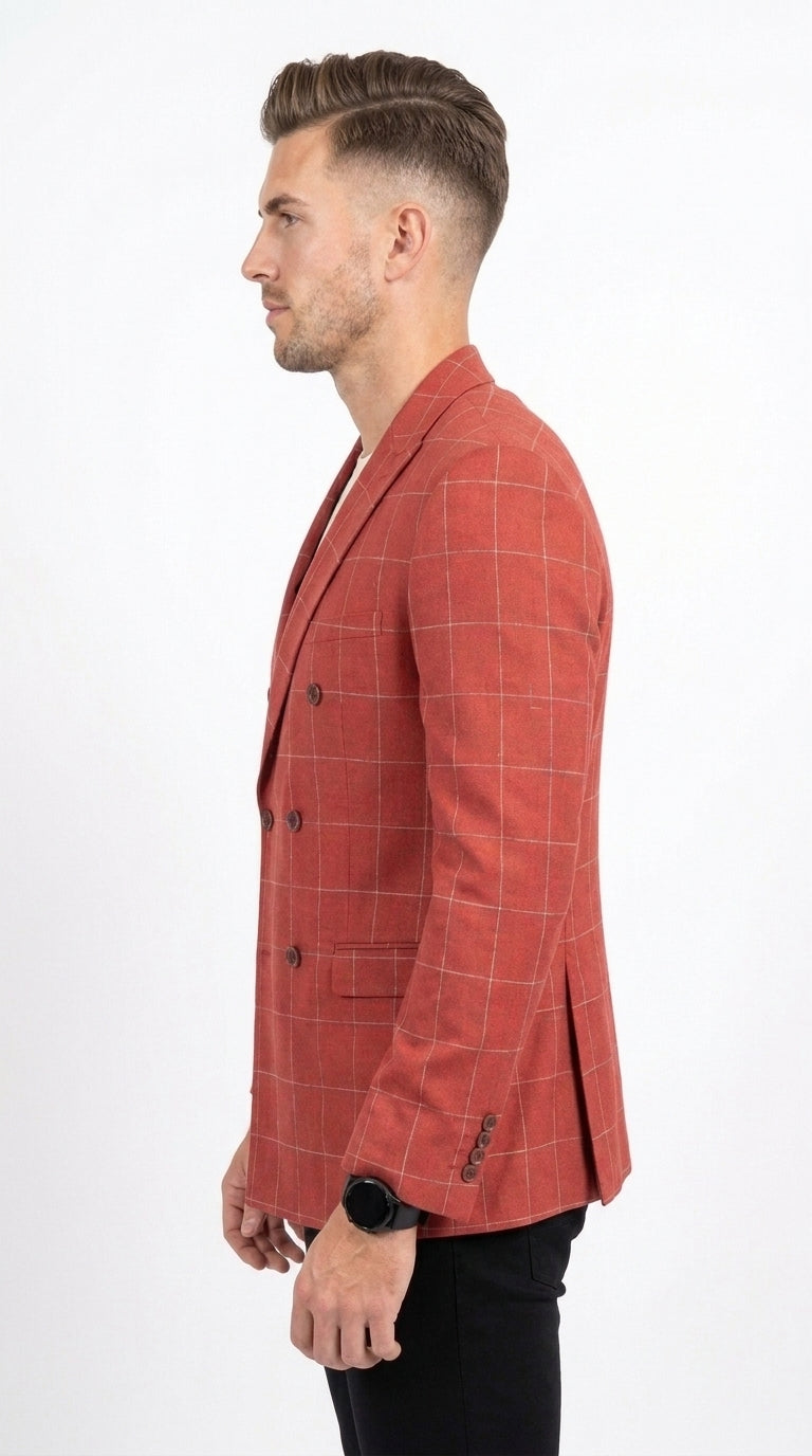 Men's Red Windowpane Plaid Double Breasted Suit – Modern Fit 2 Piece
