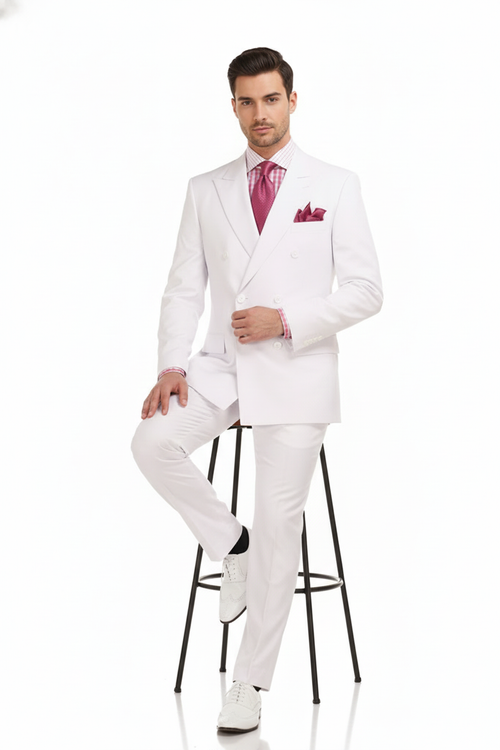 Mens White Double-Breasted 3-Piece Suit Set Premium Tailored Fit Formal Wedding and Evening Suit