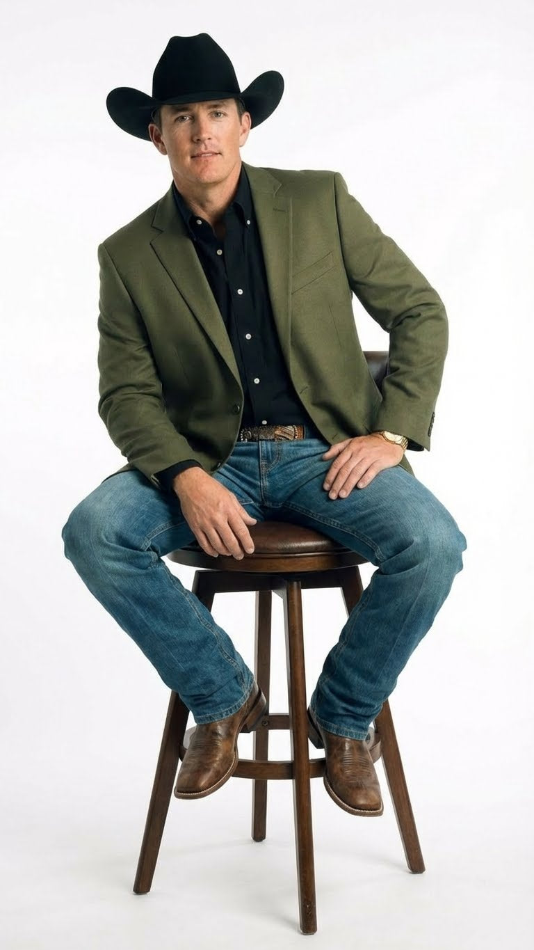 Men’s Olive Green Western Blazer Jacket, Classic Cowboy Style Sport Coat for Casual Formal Wear with Jeans - 36 Short