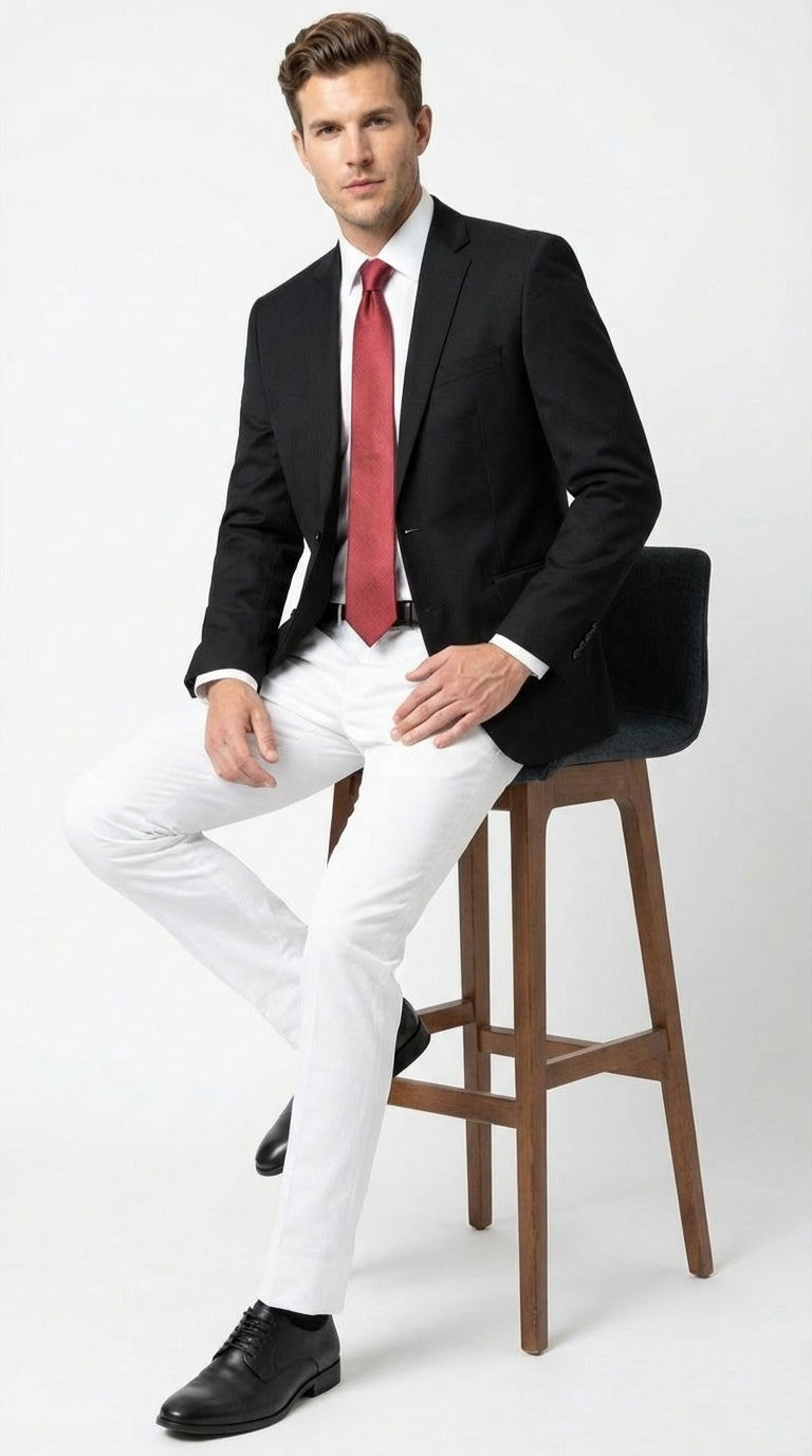 Men’s Solid Black Two Button Suit Jacket Blazer With White Pants | Black Blazer Sport Coat - Blazer