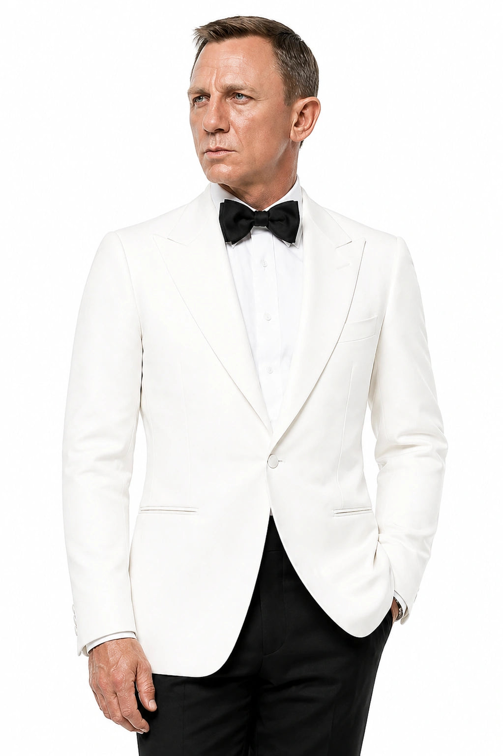 Men’s Pure White Dinner Jacket Blazer – James Bond Style Formal Tuxedo Blazer for Wedding, Black Tie & Evening Wear - 36 Short
