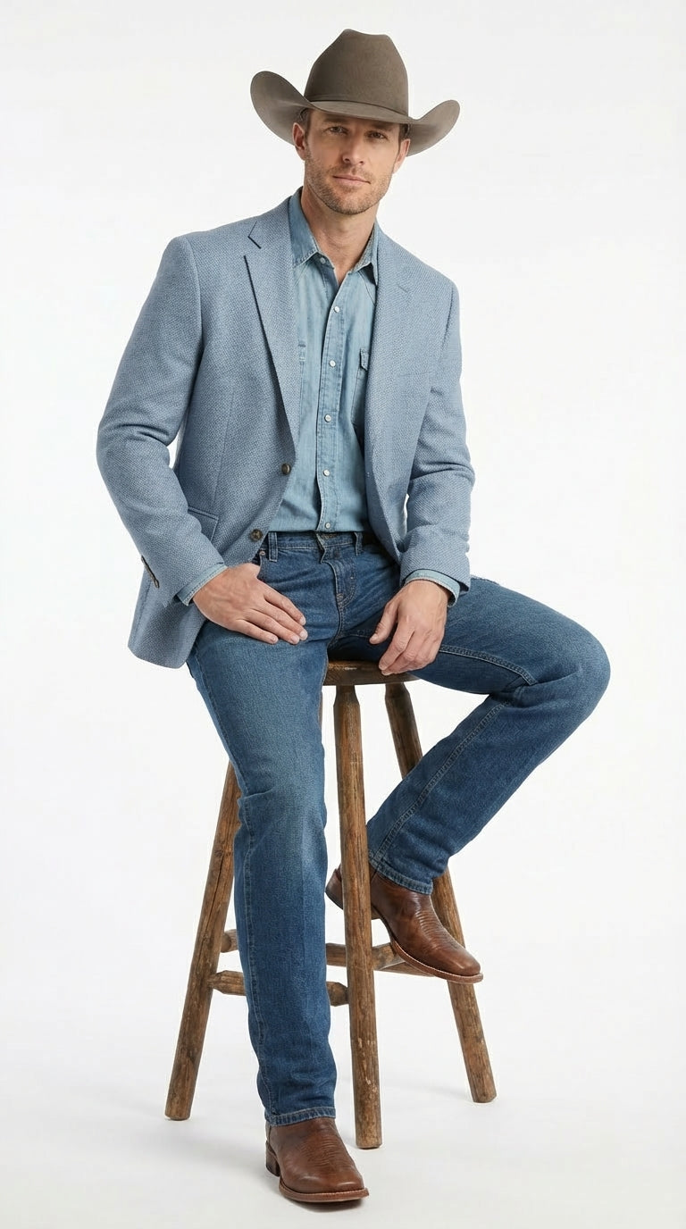 Mens Rugby Teal Baby Sky Western Blazer – Cowboy Style Casual Sport Coat for Men Classic Western Jacket in Light Blue Color - 36 Short
