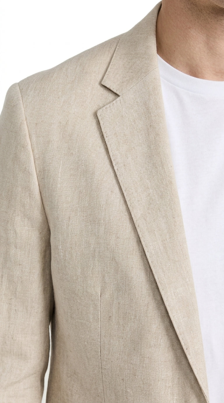Men’s Tan Linen Suit with Shorts, 2 Piece Summer Short Suit, Casual Beach Wedding Outfit - 34 Short or Extra Small