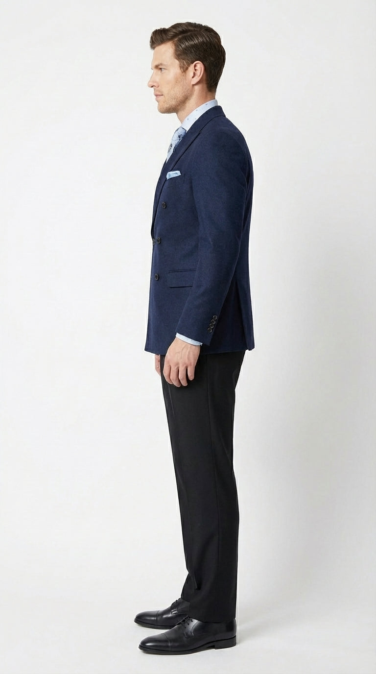 Mens Navy Blue Double Breasted Blazer – Classic Formal Suit Jacket for Business, Wedding, Office and Professional Wear - 36 Short
