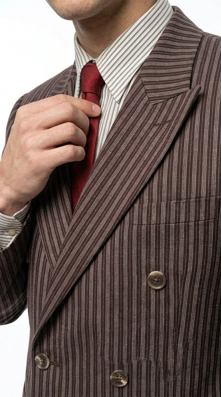 Men’s Brown Pinstripe Bonnie and Clyde Costume Suit – Vintage Gangster 1920s Outfit for Party, Halloween and Themed Events - 34 Short or Extra Small