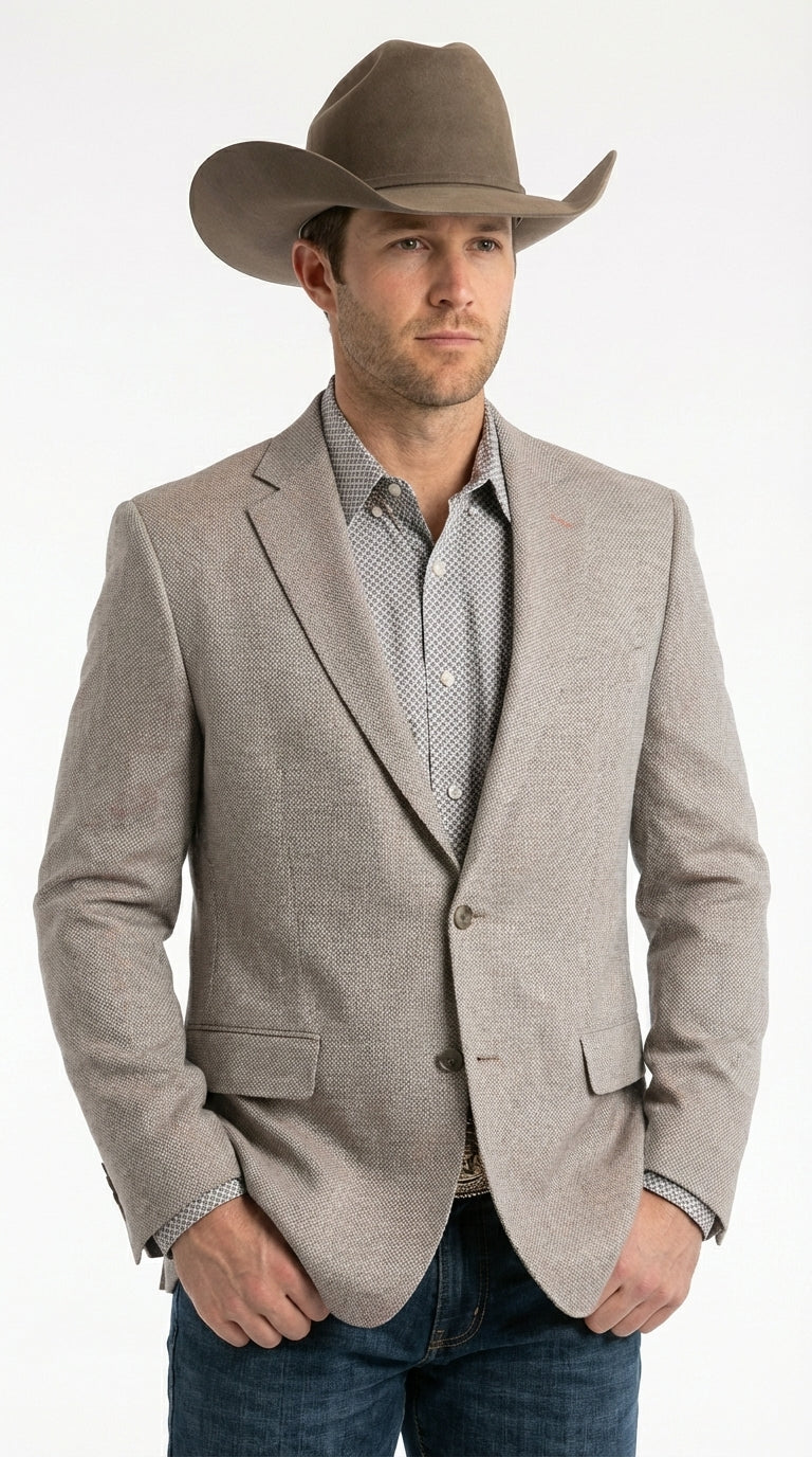 Mens Textured  Light Grey Western Blazer – Cowboy Style Casual Sport Coat for Men Classic Western Jacket - 36 Short