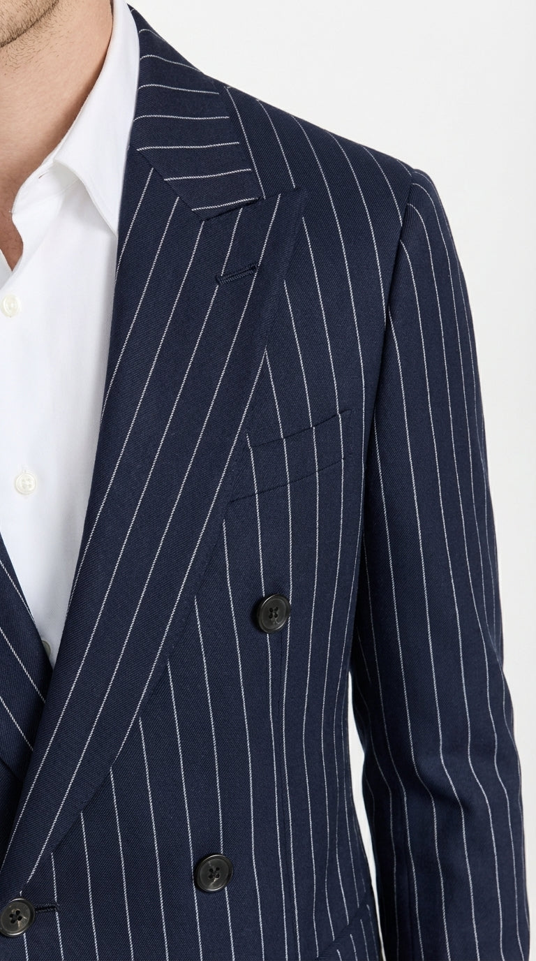 Mens Navy Blue Pinstripe Double Breasted Blazer Sport Coat – Classic Formal Business Jacket for Party and Smart Casual Wear - 36 Short