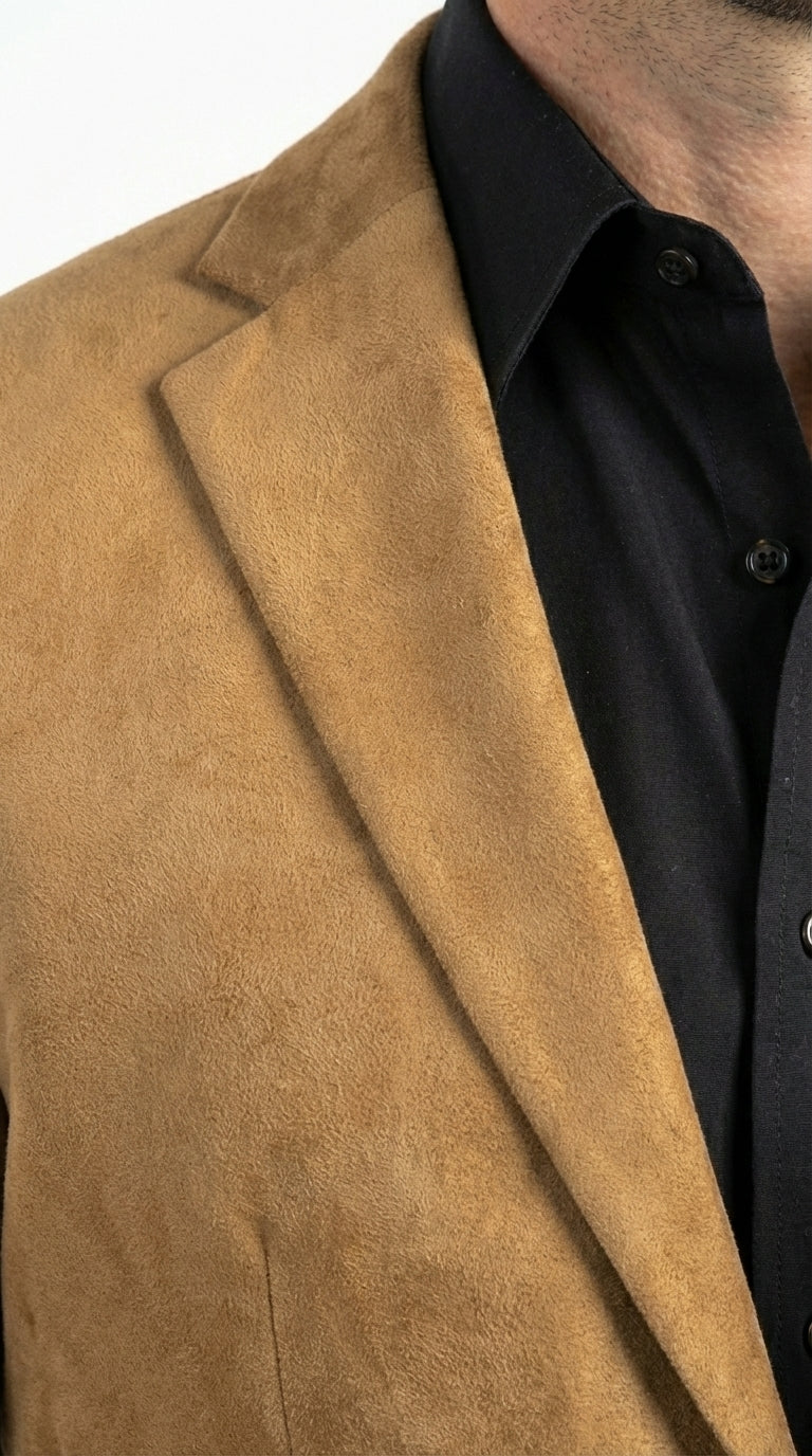 Men’s Camel Suede Cowboy Blazer with Elbow Patch – Camel Western Style Suede Sport Coat for Casual - 36 Short