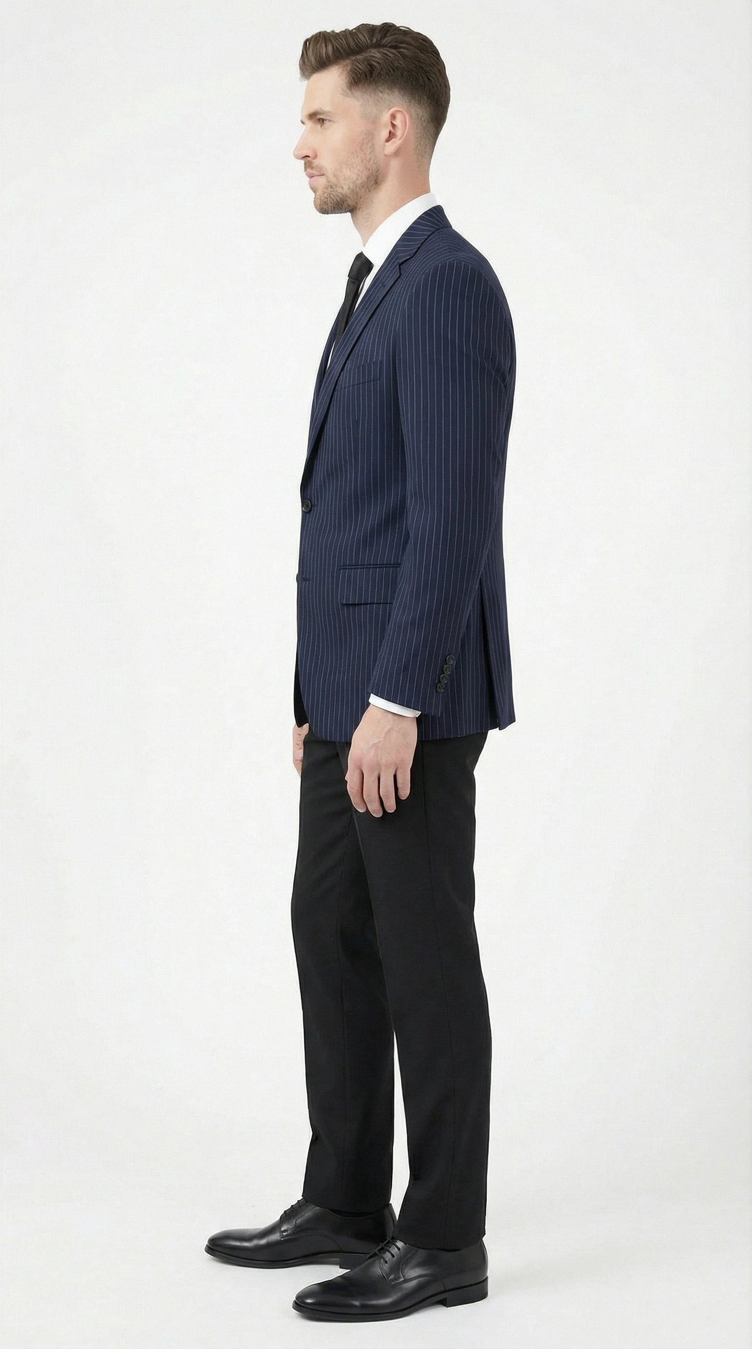 Mens Navy Blue Pinstripe Blazer Classic Tailored Formal Jacket for Business, Office and Professional Wear - 36 Short