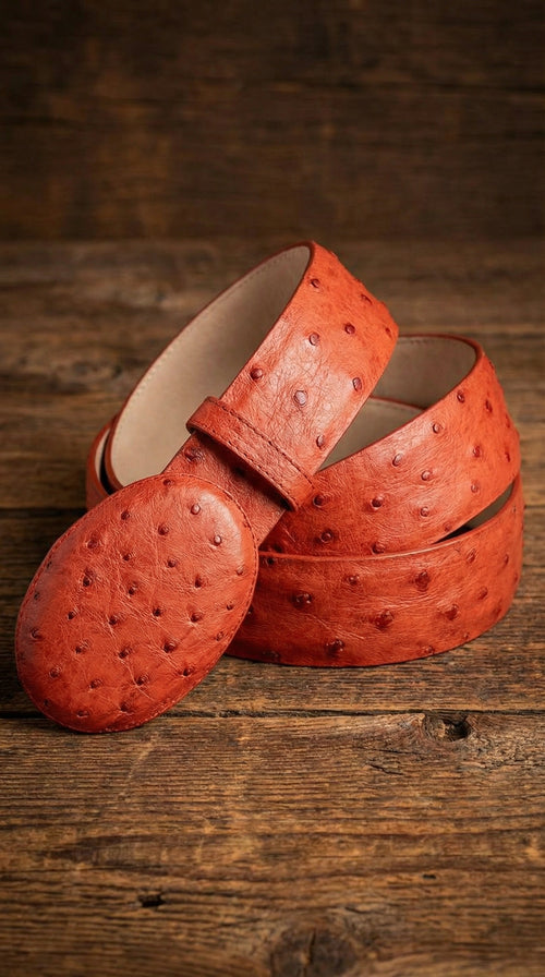 Mens Orange Rust Copper Genuine Leather Belt with Textured Finish Classic Dress Belt for Formal and Casual Wear