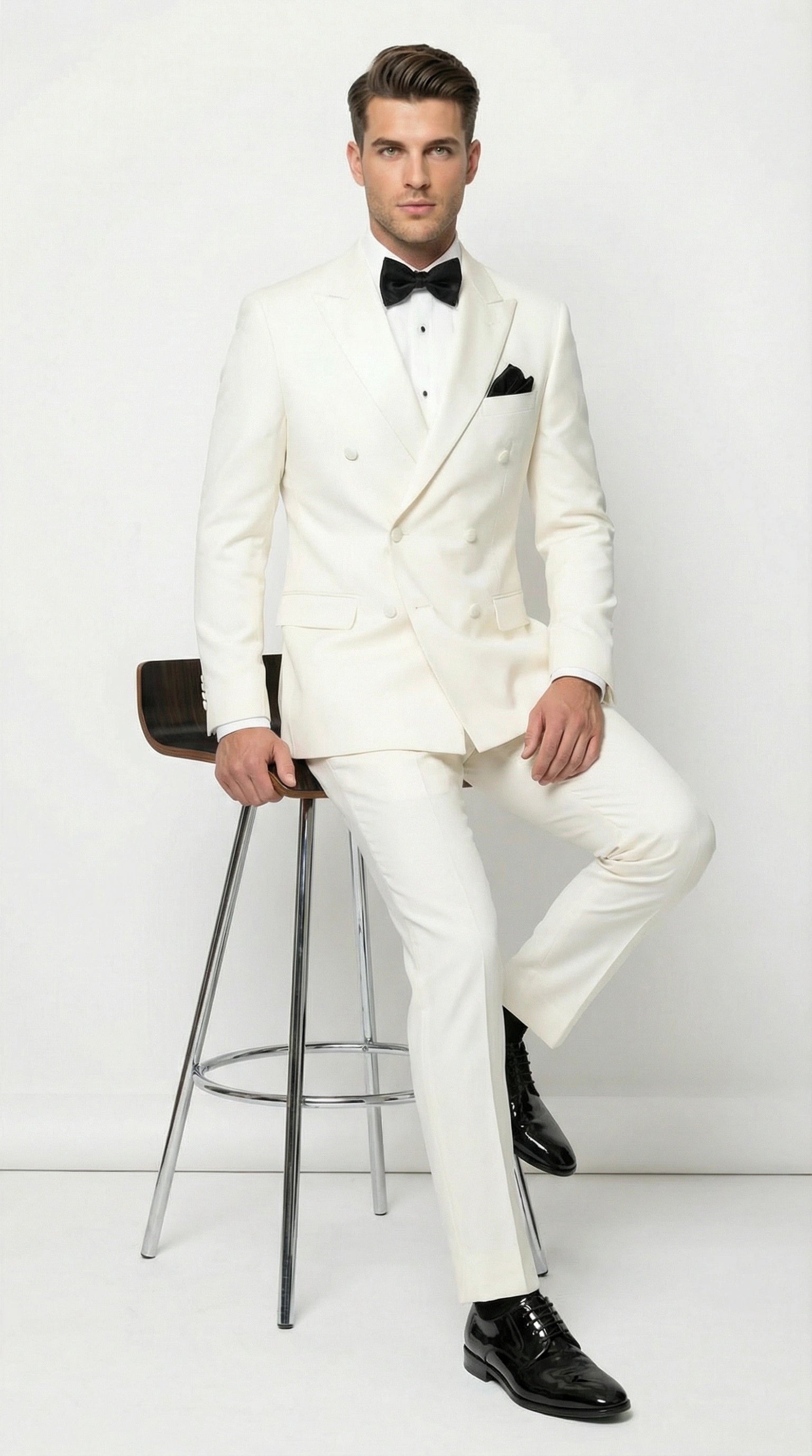 Men’s ivory Cream Double Breasted Suit – Classic Formal Tuxedo Style Suit for Weddings off White Color - 34 Short or Extra Small