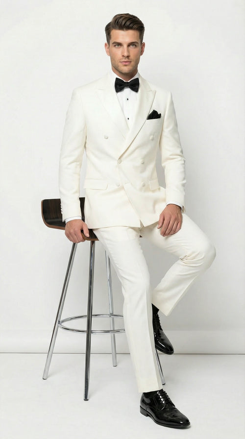 Mens ivory Cream Double Breasted Suit Classic Formal Tuxedo Style Suit for Weddings off White Color