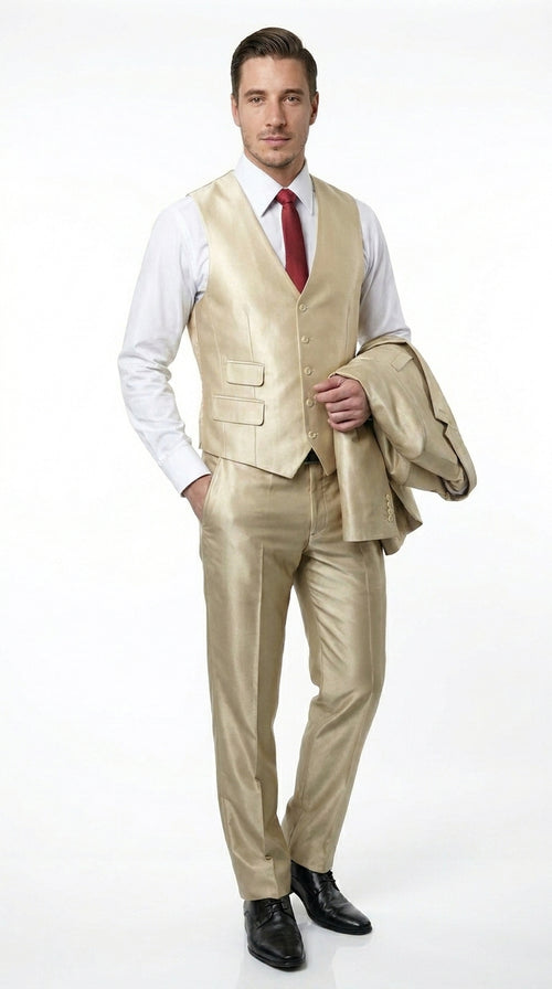 Men’s Champagne Wedding Suit with Jacket, Vest and Pants, Summer Formal Dress Suit