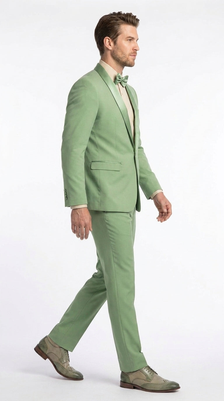 Mens Sage Green Wedding Tuxedo, Shawl Lapel Formal Groom Prom Tuxedo Suit - 34 Short or Extra Small