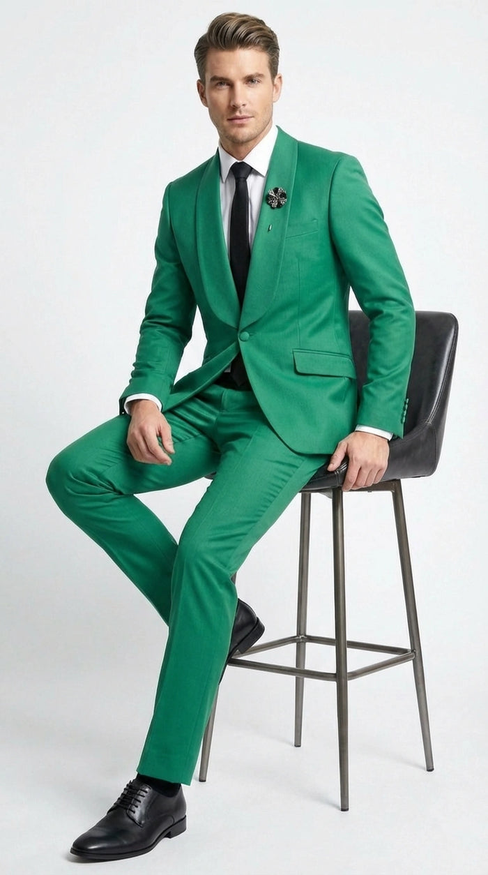 Mens Augusta Green Emerald Light Green Suit Slim Fit 2 Piece Formal Suit for Wedding, Prom and Evening Events