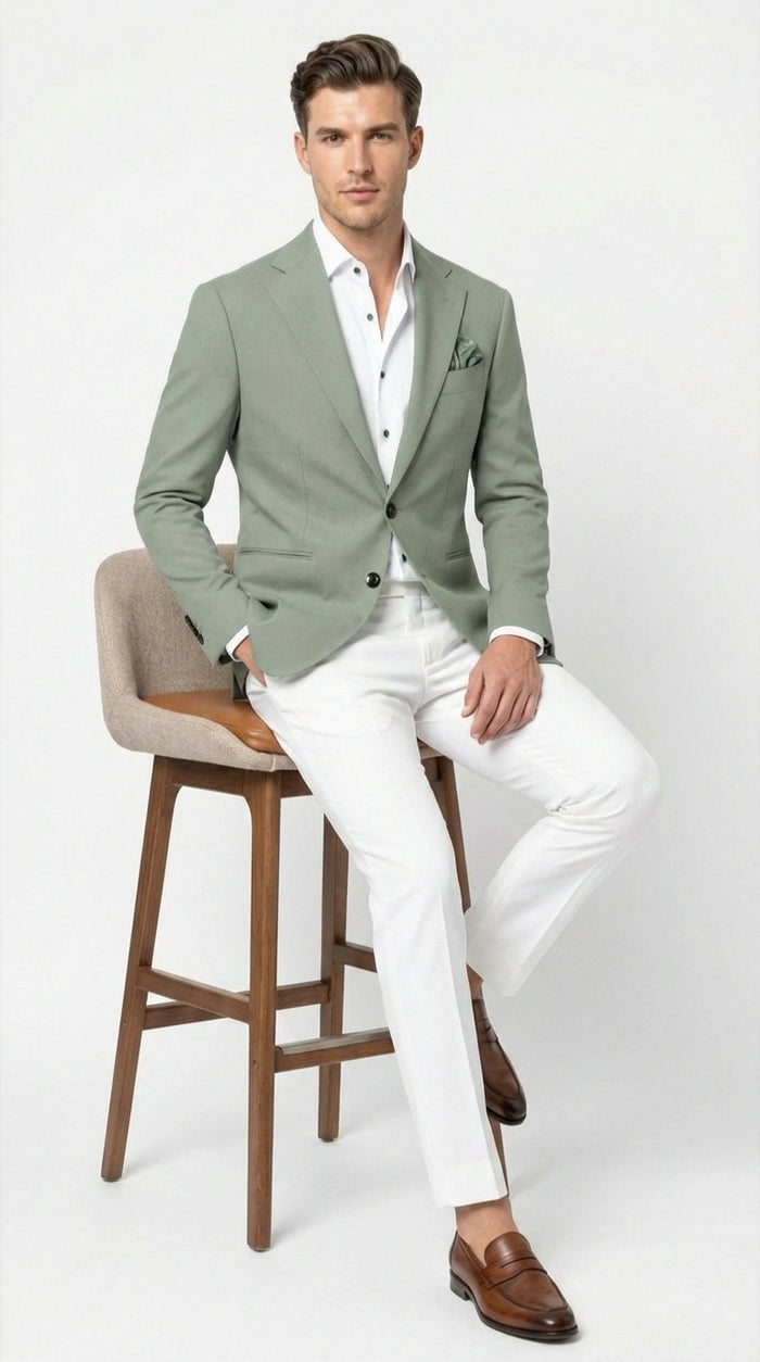 Mens Sage Green Blazer Two Button Notch Lapel Formal Jacket for Wedding, Summer and Party Wear in Light Green Sport Jacket