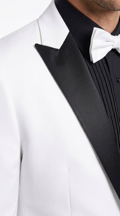 Men’s White and Black Tuxedo Suit with Shorts – Modern Formal Blazer and Short Pants Set for Wedding, Prom Suit