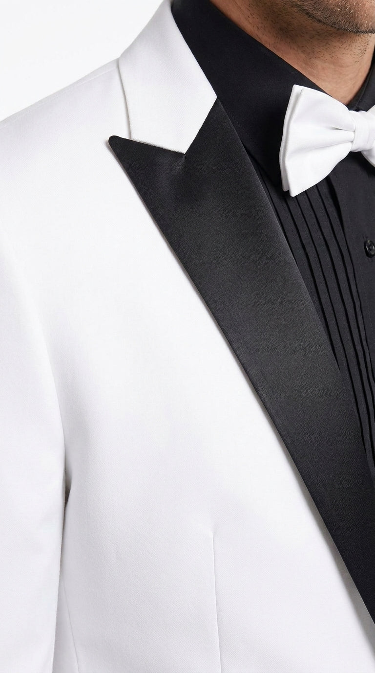 Men’s White and Black Tuxedo Suit with Shorts – Modern Formal Blazer and Short Pants Set for Wedding, Prom Suit - 34 Short or Extra Small