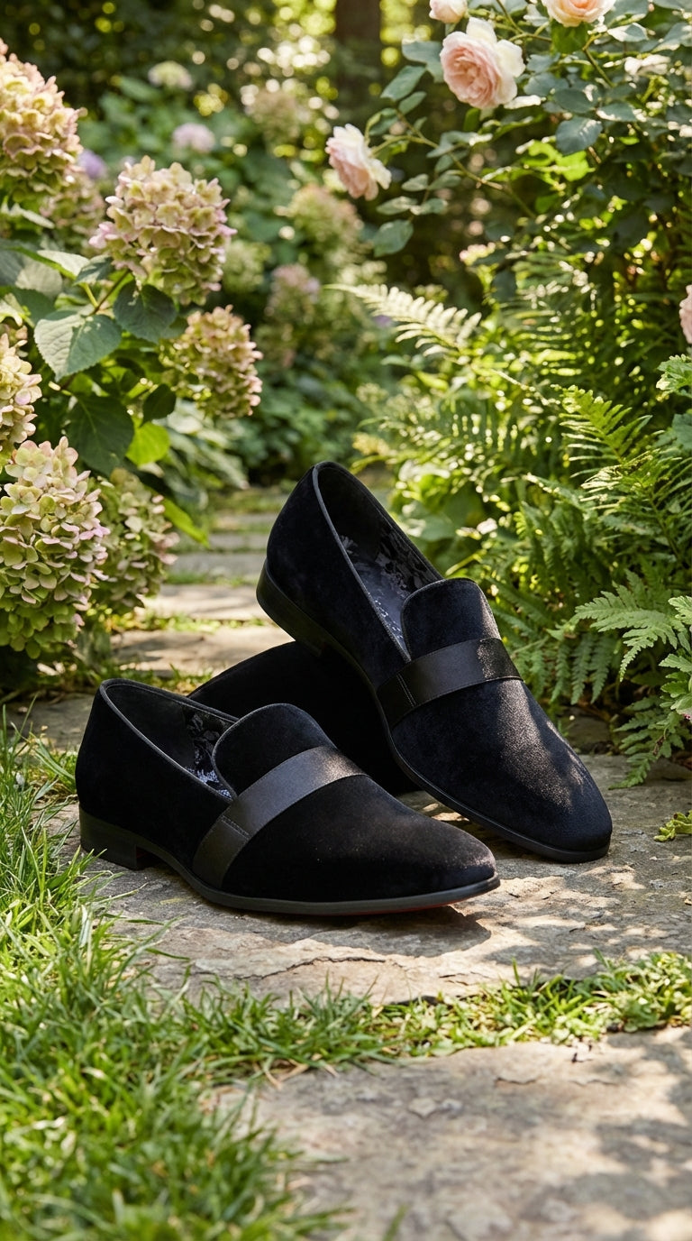 Men's Black Tuxedo Dress Velvet Loafers | Formal Slip-On Shoes for Wedding, Prom & Black Tie Events - 6