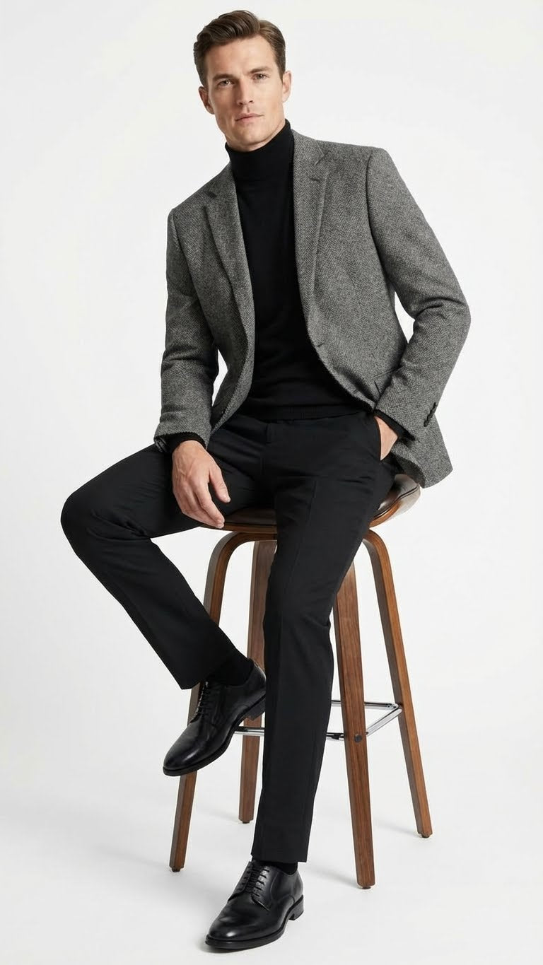 Men’s Grey Tweed Herringbone Sport Coat - Gray Mens Blazer Suit Jacket - Charcoal Grey