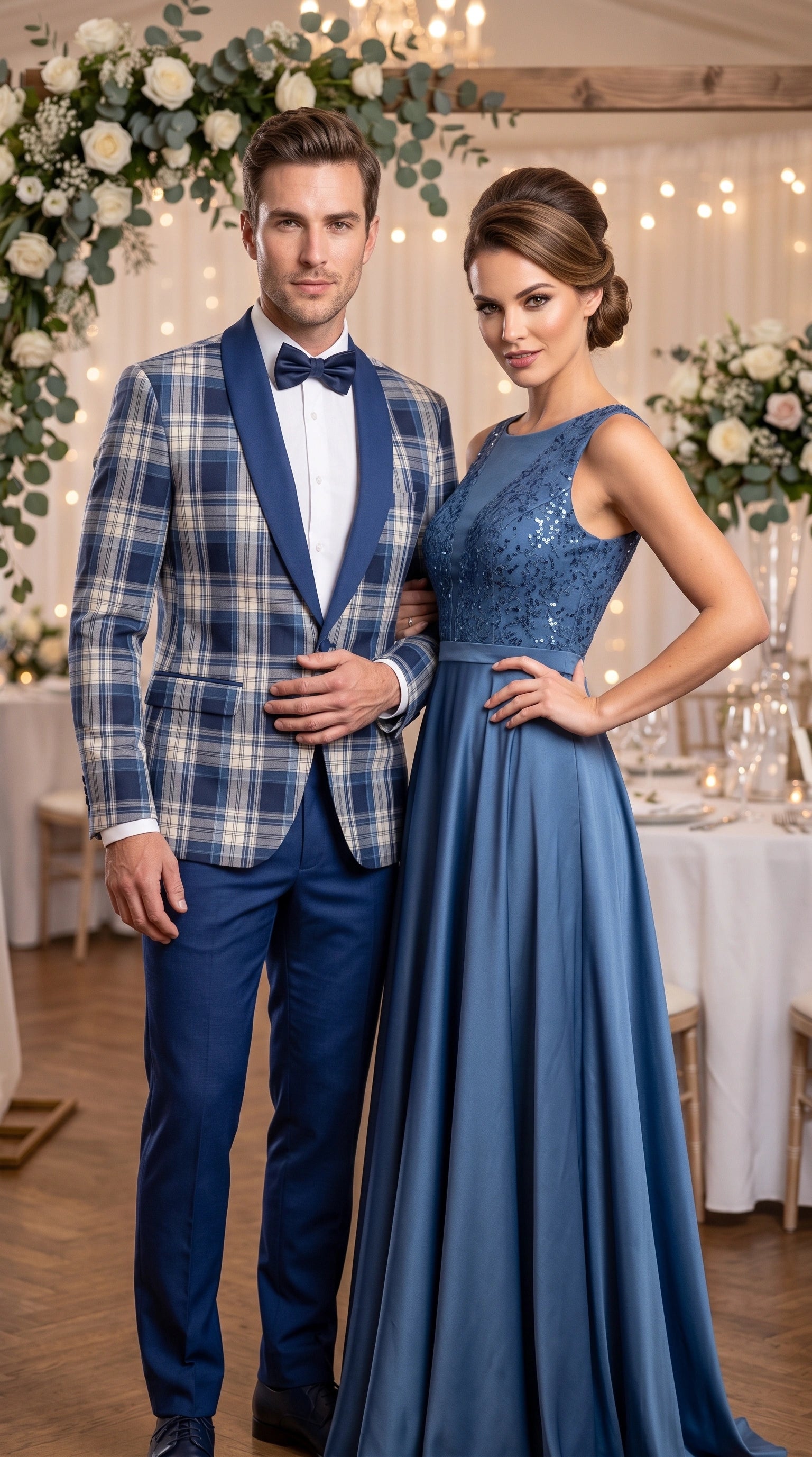 Men’s Tartan Blue Plaid and Solid Blue Tuxedo – Modern Check Pattern Formal Suit for New Year - Christmas - Holiday Jacket with Pants - 34 Short or Extra Small