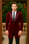 Men’s Burgundy Tuxedo in  Velvet  Long Blazer – Victorian Cutaway Tuxedo Suit 1920s Gangster Style Long Jacket with Black Pants