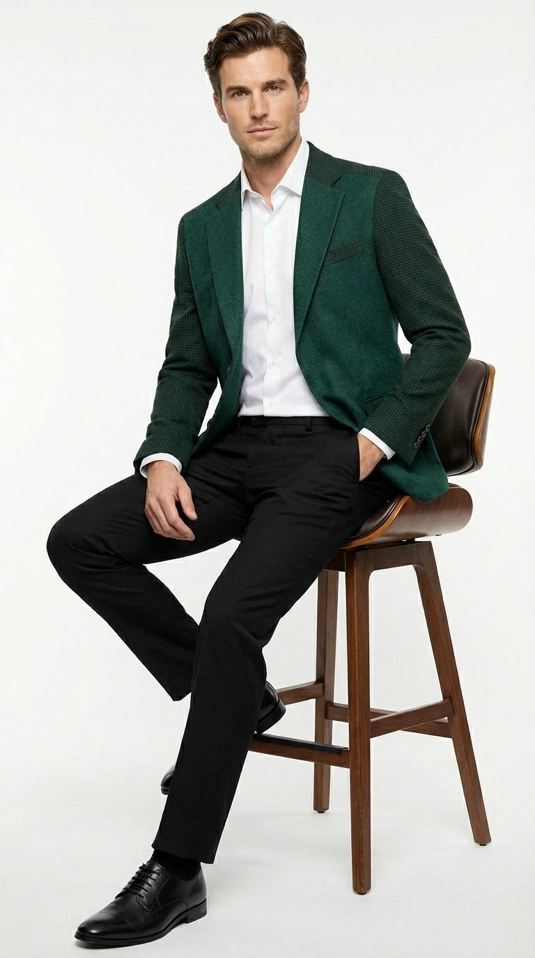 Zacchi Brand Men’s Dark Green Textured Blazer – Classic Single Button Sport Coat with Notch Lapel Formal Jacket - 36 Short