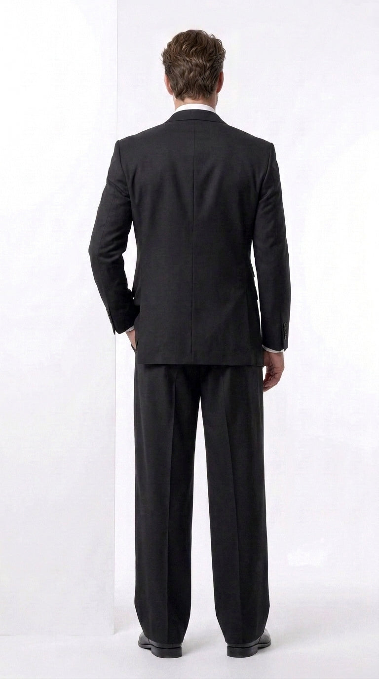 Tiglio Rosso Men’s Black Super 150’s Italian Wool 3-Piece Suit – Double-Breasted Jacket, Vest and Wide-Leg Pleated Pants - 34 Short or Extra Small
