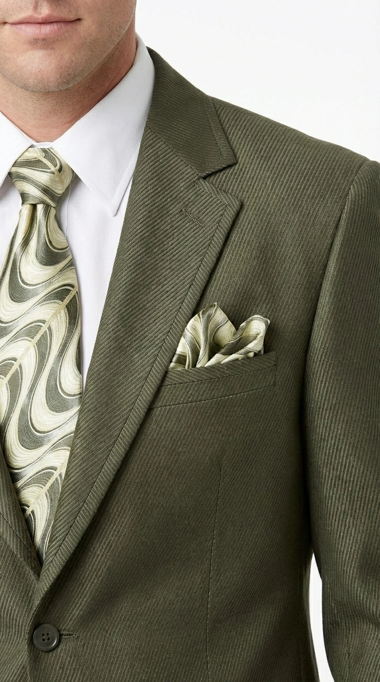 Men’s Olive Green Tuxedo With Trim Collar – Formal Wedding, Prom Suit Modern Fit - 36 Regular Jacket+30 Waist Adjustable 26to32)Height: 5'7"-6')(Neck: 14.5-16:S)