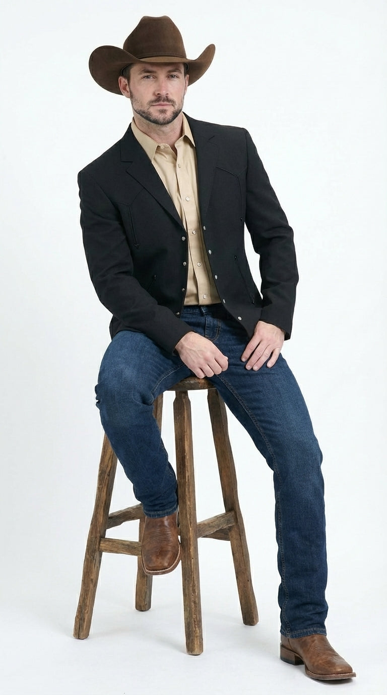 Mens Black Western Blazer Set – Cowboy Style Formal Jacket and Pants Outfit Country Western Suit - 36 Short