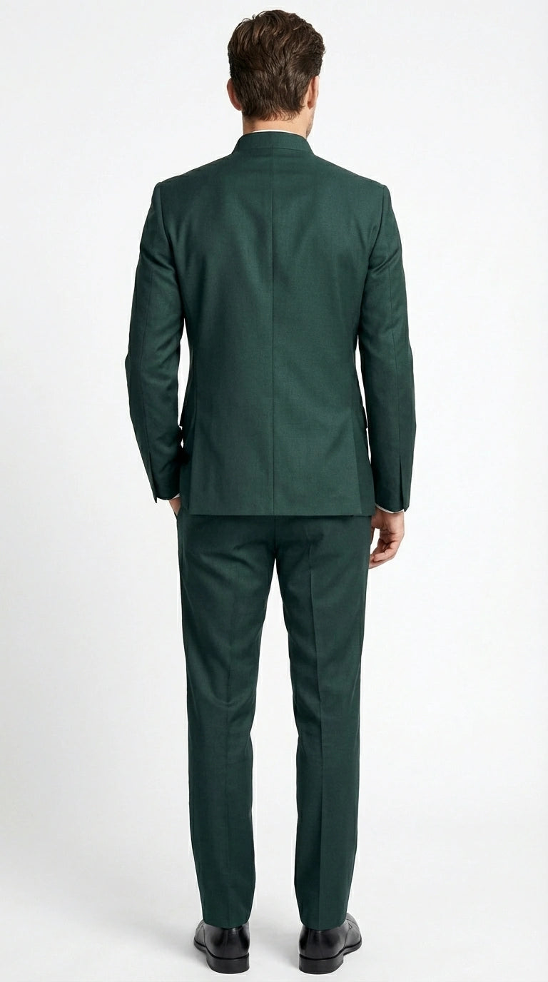 Men’s Olive Green Tuxedo Mandarin Collar Suit – Modern Nehru Style Formal Suit for Wedding Banded Collar - 34 Short or Extra Small