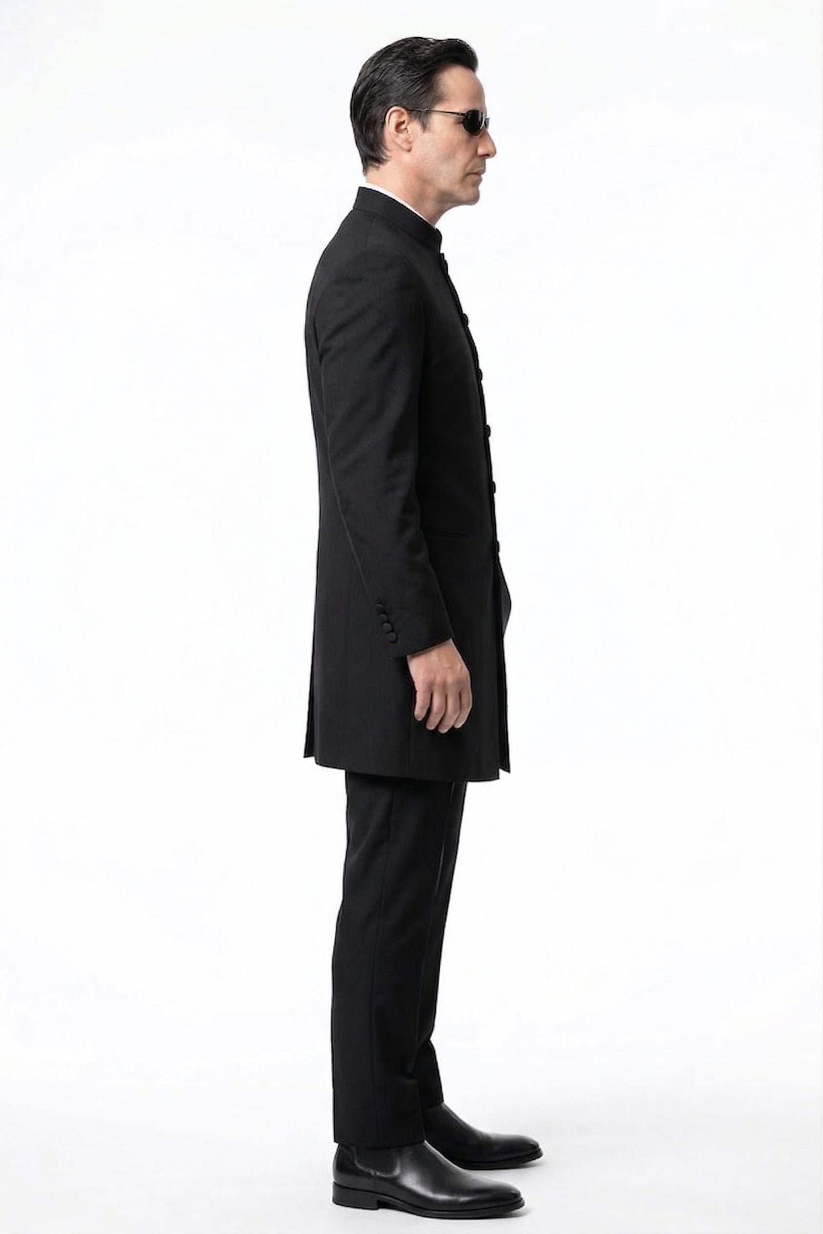 Men's Black Coat Matrix Keanu Reeves Inspired Long  Classic Mandarin Collar Formal Overcoat, Stylish Winter Trench Coat, Neo Style Jacket Size 38