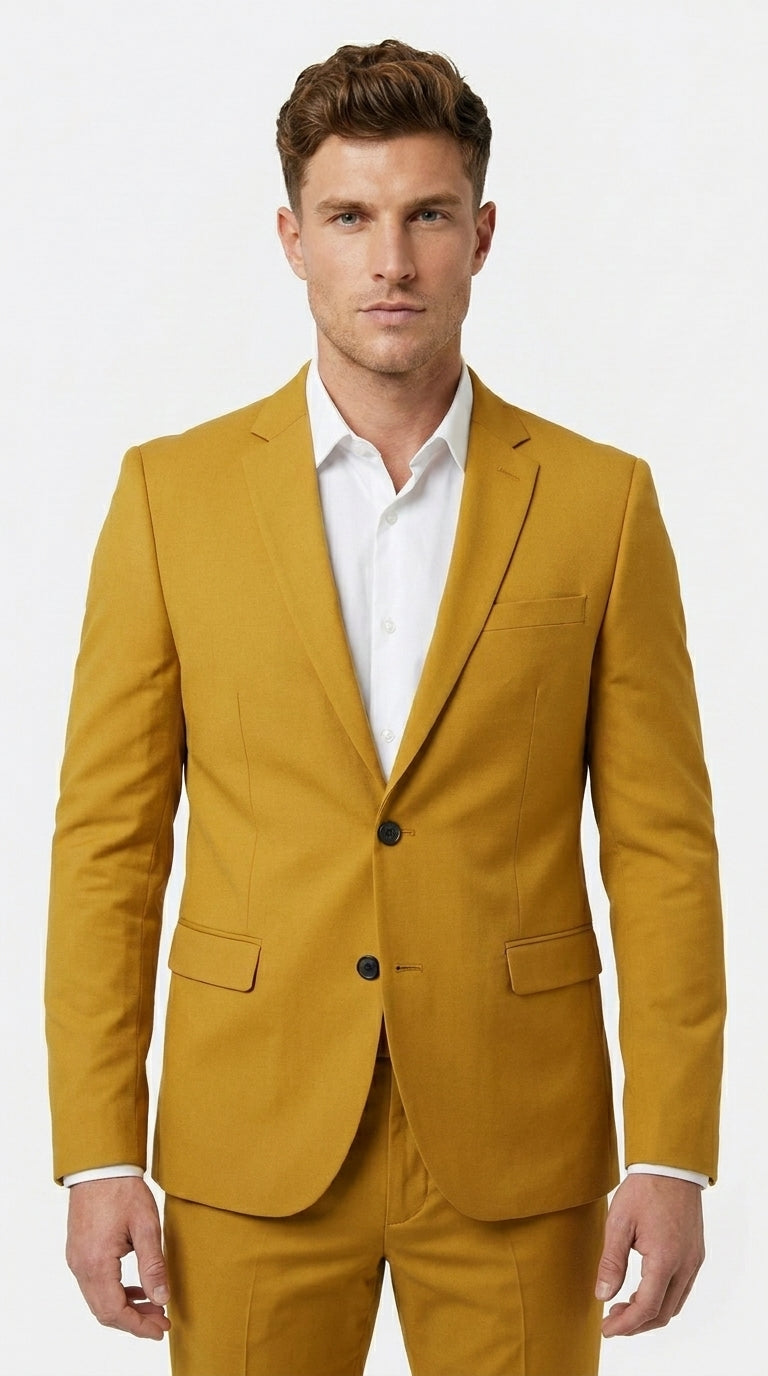 Men’s Gold Mustard Color Suit – Wedding & Prom Formal Suit Outfit, Modern Blazer and Pants - 34 Short or Extra Small