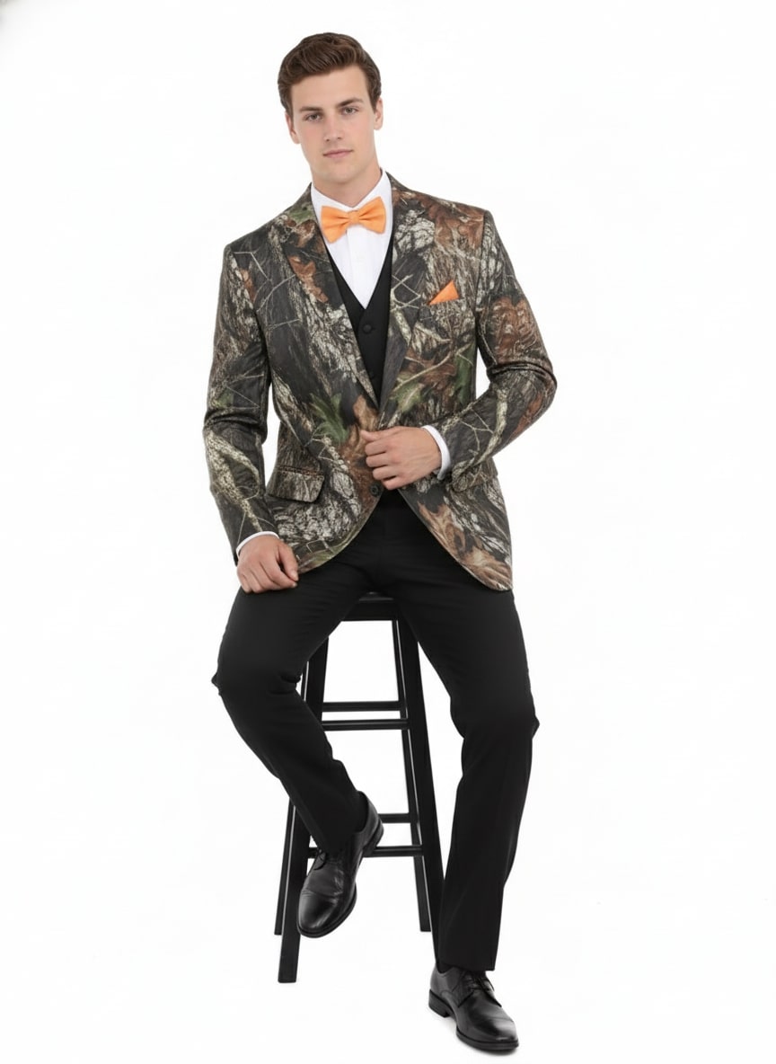 Mens Camo Sport Jacket - Camouflage Blazer - Camo Sport Coat in Green and Brown Color - 36 Short