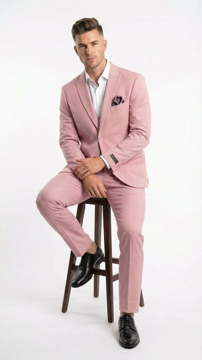 Vitali Brand Modern Fit Men’s Light Pink Formal Suit - Blush Color - 34 Short or Extra Small