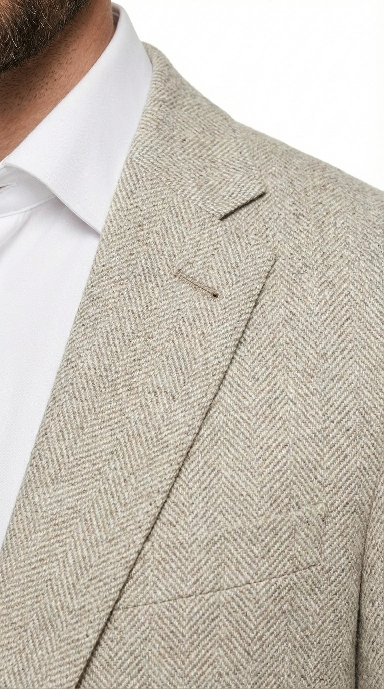 Men’s Light Tan Tweed Blazer – Classic Herringbone Sport Coat, Beige Casual Formal Jacket, Vintage Style Business & Smart Casual Wear - 36 Short