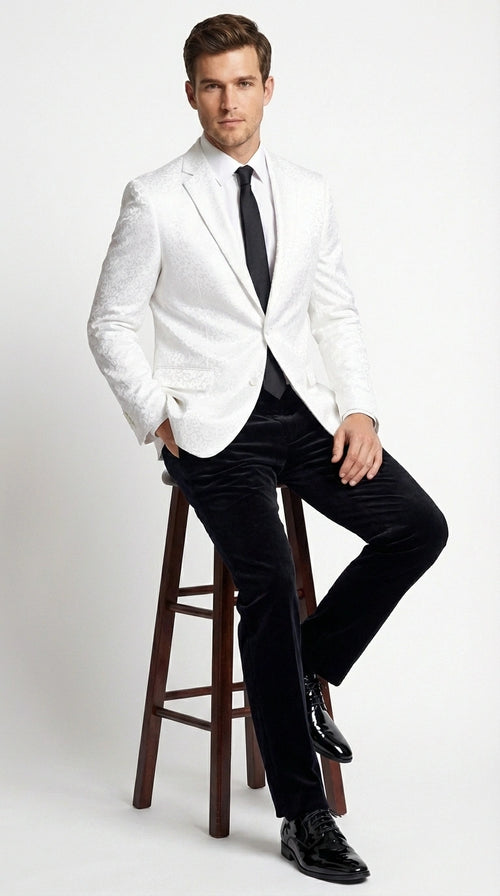 Men’s White Disco Blazer 1980s Sequin Style Jacket – Lapel Collar Party Blazer, Formal Evening Wear, Halloween Masquerade Club Outfit