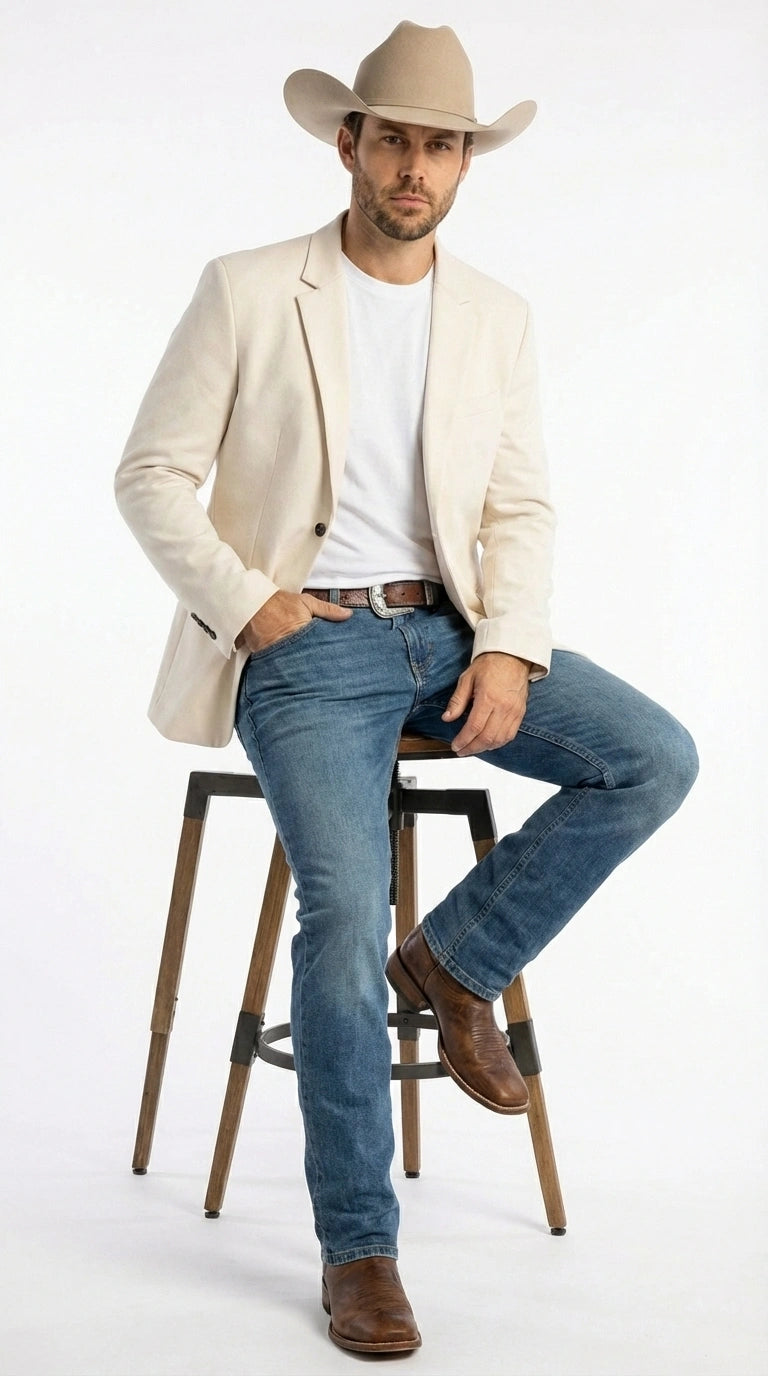 Men’s Off White Casual Blazer – Classic Western Style Lightweight Summer Cowboy Jacket Casual Ivory Cream Color - 36 Short