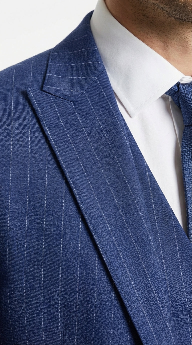 Men’s Cobalt Blue 3 Piece Suit – Indigo Light Blue Pinstripe Formal Suit with Vest for Wedding, Business Modern Fit Two buttons - 34 Short or Extra Small